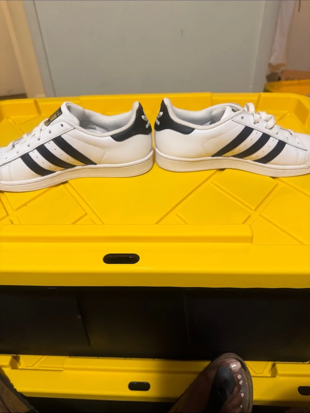 adidas Kids White Sneakers with Black Stripes and Gold Tongue Logo